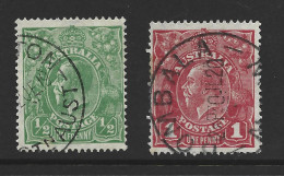 Australia 1918 - 1920 1/2d Green & 1d Red KGV Definitive Singles LM Watermark Perf 14 FU - Usati