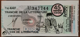 Billet De Loterie Nationale Belgique 1986 45e Tranche De La Littérature - 5-11-1986 - Biglietti Della Lotteria