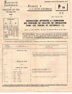 Annexe A P11 Restrictions Apportées à L'admission Des Porteurs De Facilités De Circulation Dans Les Trains Et Autorails - Spoorweg