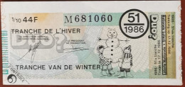 Billet De Loterie Nationale Belgique 1986 51e Tranche De L'Hiver - 17-12-1986 - Billetes De Lotería