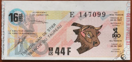Billet De Loterie Nationale Belgique 1987 16e Tranche Du Taureau - 22-4-1987 - Billetes De Lotería