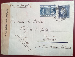 Greece 1939 1dr+8dr Postal Stationery Envelope Mi. U5 Censored Thessaloniki>E.Corboz, Chef Police Genève Suisse (WW2 - Interi Postali