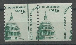 United States USA Scott # 1616 MNH / ** Pair MISPERFORATED 1975 Shifted Perforation & Ink Smear Line - Varietà, Errori & Curiosità