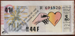 Billet De Loterie Nationale Belgique 1987 41e Tranche De La Semaine Du Cœur - 14-10-1987 - Biglietti Della Lotteria