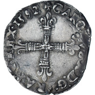 France, Charles X, 1/8 D'écu à La Croix De Face, 1592, Nantes, Argent, TTB - 1589-1610 Heinrich IV.