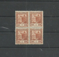 ANDORRE ESPAGNOL N° 28  BLOC DE 4 NEUF SANS TRACE DE CHARNIERE GOMME INTACTE SUPERBE. - Unused Stamps