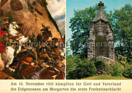 12807584 Morgarten Denkmal Der Schlacht 1315 Gemaelde Morgarten - Sonstige & Ohne Zuordnung