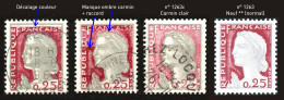 1960 - N°1263 - 25c. Marianne De Decaris - 1 Ex. DÉCALAGE + 1 Ex. VARIÉTÉ OMBRE + 1263c Carmin Clair - Obl. (+ 1 Neuf**) - Used Stamps