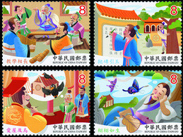 Taiwan 2019 Chinese Idiom Stories Stamps Fairy Tale Raven Crow Bird Butterfly Jade Teacher Student Fan Dragon Famous - Neufs