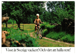 Sweden Is Certainly Beautiful! And Worth Keeping Clean! A Boy With A Bike 1974 Unused Postcard. Postverkets Tryckeri - Suède