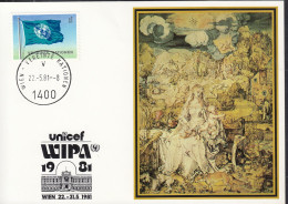 UNO NEW YORK  UNICEF-Kunstkarte,Aussellungskarte Zur WIPA Wien, St: 22.5.1981 - Lettres & Documents