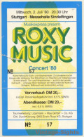 Roxy Music Concert '80 / Stuttgart - Bryan Ferry (Vintage Concert Ticket) - Concert Tickets