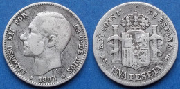 SPAIN - Silver 1 Peseta 1885 *85 MS M KM# 686 Alfonso XII (1874-1885) - Edelweiss Coins - Primi Conii