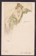 CPA MUCHA Alphonse Art Nouveau Circulé Femme Women Voir Dos - Mucha, Alphonse