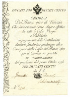100 DUCATI CEDOLA BANCO GIRO DI VENEZIA 01/10/1798 SUP+ - Sonstige & Ohne Zuordnung