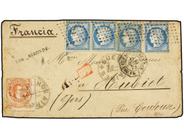 ARGENTINA. 1874. BUENOS AIRES A FRANCIA. Circulada Con Sello De 5 Cts. Rojo De Argentina Y Cuatro Sellos Franceses De 25 - Otros & Sin Clasificación