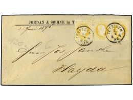 AUSTRIA. 1876 [June 2]. Cover To Hayda With Scarce Franking Of 1876 Strip Of Three 2kr Yellow All Tied By TETSCHEN Cds's - Sonstige & Ohne Zuordnung