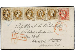 LEVANTE: CORREO AUSTRIACO. (1870 Ca.). Austrian Levant 5s. Red And 15s. Brown In A Hotizontal Strip Of Five, One Or Two  - Otros & Sin Clasificación