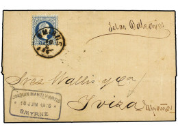 LEVANTE: CORREO AUSTRIACO. 1876 [June 10]. Entire Letter From Smyrna To IBIZA, Franked By Single 1876 10s Deep Blue Tied - Otros & Sin Clasificación