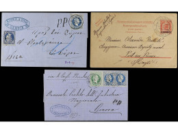 LEVANTE: CORREO AUSTRIACO. 1869-1900. Lot Of 6 Covers And Cards. One From Candia With Austrian And Greek Mixed Franking. - Otros & Sin Clasificación