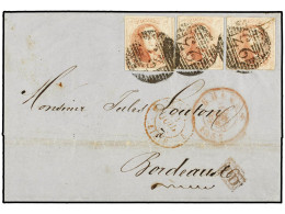 BELGICA. 1855. BRUGES To BORDEAUX (France). Folded Letter Franked With Three 40 Cts. Red Stamps, Large Margins (only One - Altri & Non Classificati