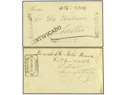 BOLIVIA. 1883 (22 Enero). TUPISA A SALTA (Argentina). Sobre Certificado Con Cuatro Marcas CERTIFICADO Lineal En Color Ve - Altri & Non Classificati