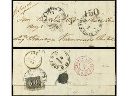 BRASIL. 1861 (Dec). Entire Letter To Portugal Franked For Internal Rate Only By 1850 60r. Black, With Red P.Transatlanti - Autres & Non Classés