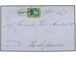 BRASIL. 1867. AMPARO A RÍO DE JANEIRO. 100 Reis Verde. Mat. Lineal AMPARO. MAGNÍFICA. Sc.58. - Other & Unclassified