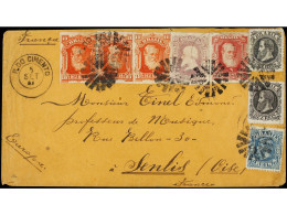 BRASIL. 1888. P. DO CIMENTO A FRANCIA. 10 Reis Naranja (3), 10 Reis  Negro (2), 20 Reis Lila, 50 Reis Azul Y 80 Reis Ros - Other & Unclassified