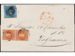 CHILE. 1860. SANTIAGO A VALPARAÍSO. 5 Ctvos. Castaño (Desmadryl) Márgenes Completos (sello Superior Un Margen Algo Corto - Autres & Non Classés