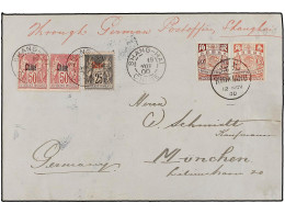 CHINA. 1900. KIUKIANG To GERMANY. Envelope Franked With French 25 Cts. And Two 50 Cts. Stamps Cancelled At Shanghai Mixe - Otros & Sin Clasificación
