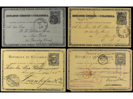 COLOMBIA. 1892-1910. Lot Of 12 Postal Stationary Cards With Diverse Cancellations And Destination. - Andere & Zonder Classificatie