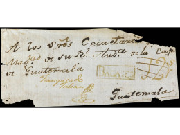 COSTA RICA. (1820 Ca.). Fragmento De Frente De Carta Circulada A GUATEMALA Marcas BAGASES En Tinta De Escribir Y Manuscr - Sonstige & Ohne Zuordnung