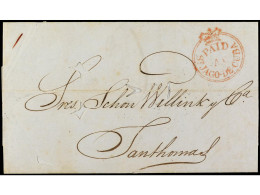 CUBA. 1846. SANTIAGO DE CUBA A ST. THOMAS. Circulada Por El Correo Británico Marca PAID/AT/TENERIFE En Rojo Y Manuscrito - Andere & Zonder Classificatie