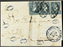 CUBA. 1856. HABANA A JARRIEO. Carta Certificada Franqueada Con Una Tira De Tres Del 1/2 Real Verde, Mat. Parrilla Coloni - Other & Unclassified