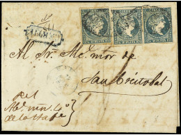 CUBA. 1857. HABANA A SAN CRISTÓBAL. Carta Certificada Circulada Con Tres Sellos De 1/2 Real Verde, Mat. Parrilla Colonia - Autres & Non Classés