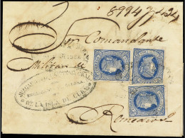 CUBA. 1866. LA HABANA A REMEDIOS. Carta Certificada Franqueada Con Tres Sellos Del 10 Cts. Azul, Mat. Parrilla Colonial  - Other & Unclassified