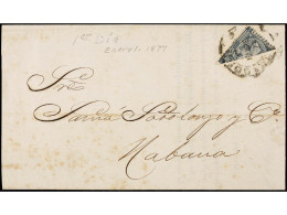 CUBA. 1877 (1 Enero). HABANA Correo Interior. 25 Cts. Verde Bisectado Para Ser Usado Como 12 1/2 Ctvos. Circulada El 1-E - Autres & Non Classés