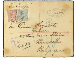 COLONIAS ESPAÑOLAS: CUBA. 1895. MATANZAS A BRUSELAS. 5 Cts. Verde, 10 Cts. Carmín. Marca Ovalada CERTIFICADO/MATANZAS. P - Autres & Non Classés