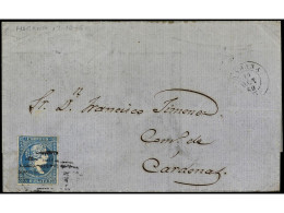 CUBA. 1860. HABANA A CARDENAS. 1/2 Real Azul FALSO POSTAL (Graus Tipo III, Guerra Tipo II Subtipo A). Ant.7F. - Sonstige & Ohne Zuordnung