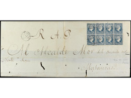 CUBA. (1860 Ca.). HABANA A MATANZAS. Plica Judicial Con Bloque De Ocho Del 1/2 Real Azul FALSO POSTAL Tipo II (Echenagus - Sonstige & Ohne Zuordnung