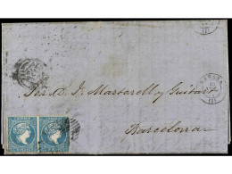 CUBA. 1862. HABANA A BARCELONA. 1/2 Real Azul (2) FALSO POSTAL (Graus Tipo VIII, Guerra Tipo V). Ant.7F (2). - Otros & Sin Clasificación