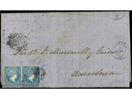 CUBA. 1862. HABANA A BARCELONA. 1/2 Real Azul (2) FALSO POSTAL (Graus Tipo VIII, Guerra Tipo V). Ant.7F (2). - Other & Unclassified