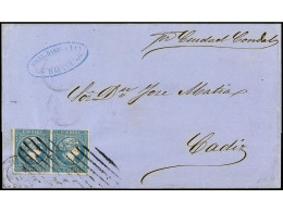 CUBA. 1862. HABANA A CÁDIZ. 1/2 Real Azul (2) FALSO POSTAL (Graus Tipo VIII), Guerra Tipo V). Ant.7F (2). - Autres & Non Classés