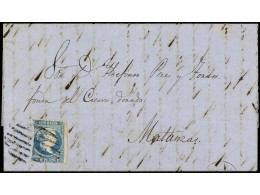 CUBA. 1863. HABANA A MATANZAS. 1/2 Real Azul (margen Corto) FALSO POSTAL (Graus Tipo II, Guerra Tipo III). Ant.7. - Otros & Sin Clasificación