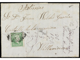 CUBA. 1862. HABANA A VILLAVICIOSA (Asturias). 1 Real Verde FALSO POSTAL (Graus Tipo II, Guerra Tipo V). Ant.8. - Altri & Non Classificati