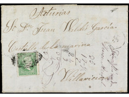 CUBA. 1862. HABANA A VILLAVICIOSA (Asturias). 1 Real Verde FALSO POSTAL (Graus Tipo II, Guerra Tipo V). Ant.8. - Other & Unclassified