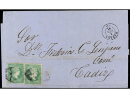 CUBA. 1861. HABANA A CÁDIZ. 1 Real Verde (2) FALSO POSTAL (Graus Tipo III, Guerra Tipo I). Ant.8F (2). - Other & Unclassified