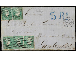 CUBA. 1861. HABANA A SANTANDER. 1 Real Verde Pareja Y Tira De Tres FALSO POSTAL Tipo III (Echenagusia Tipo I). Circulada - Otros & Sin Clasificación