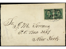 CUBA: OCUPACION ESTADOS UNIDOS. 1898 (julio?). SANTIAGO A NEW YORK. Dos Sellos De 1 Cto. Habilitados Con Mat. Ovalado De - Other & Unclassified